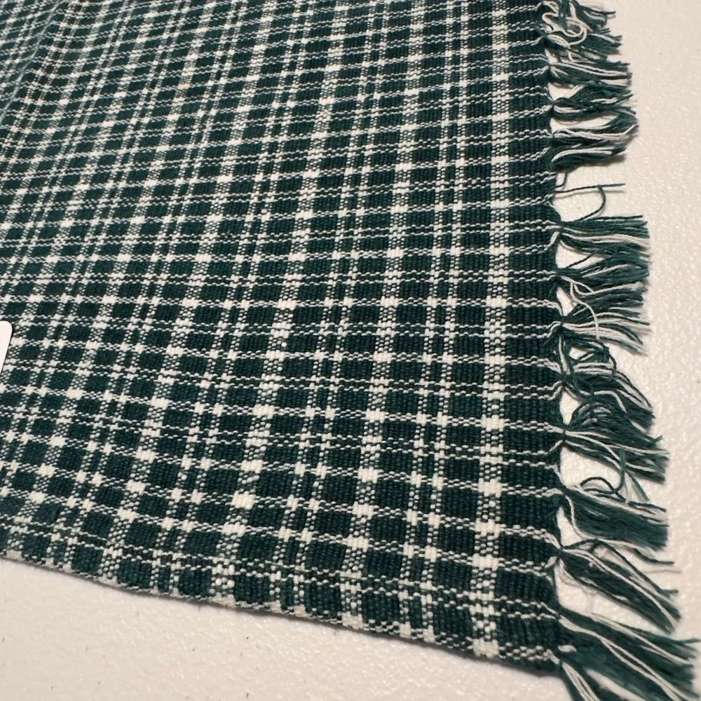 Primitive Green White Check Fringed Cotton Placemats Set of‎ 4 Hand Loomed 18x13